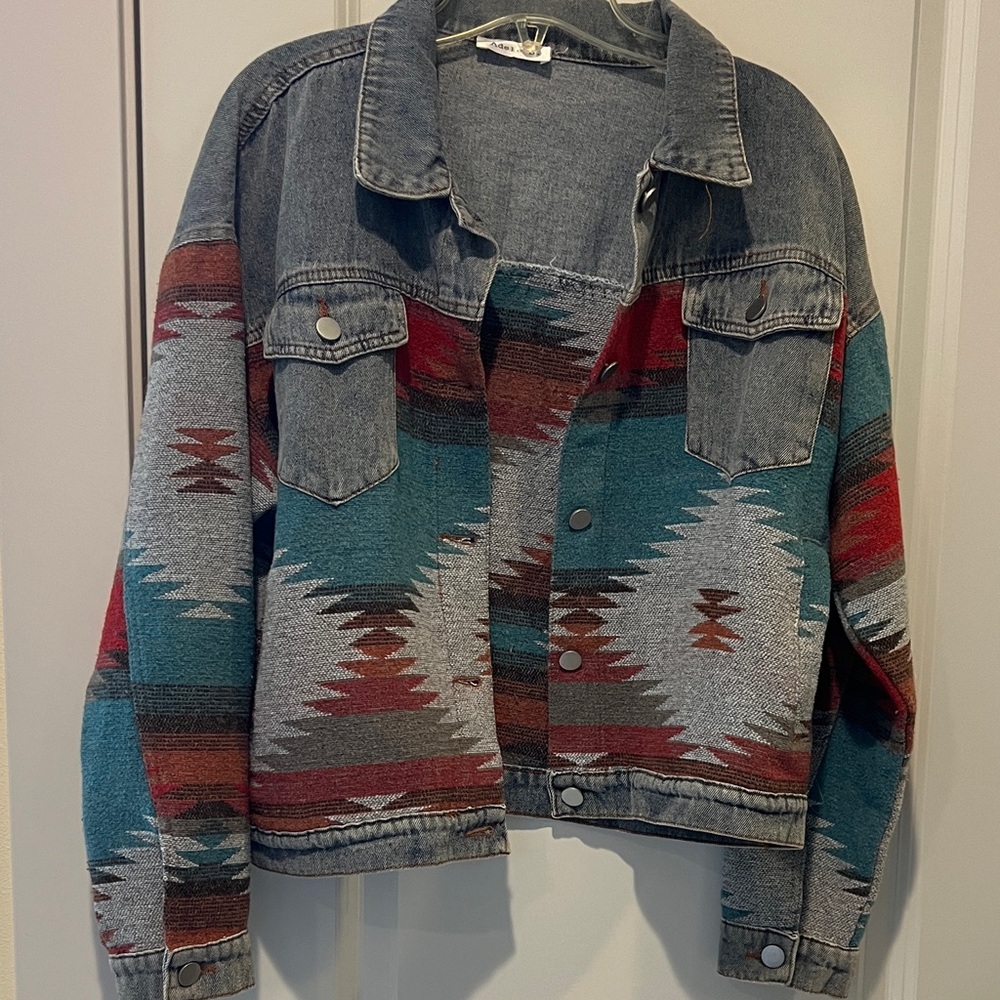 Aztec Patterned Denim Jacket
